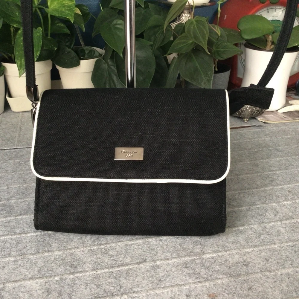 Vintage Canvas Black /White Trim Crossbody Bag with White Trim